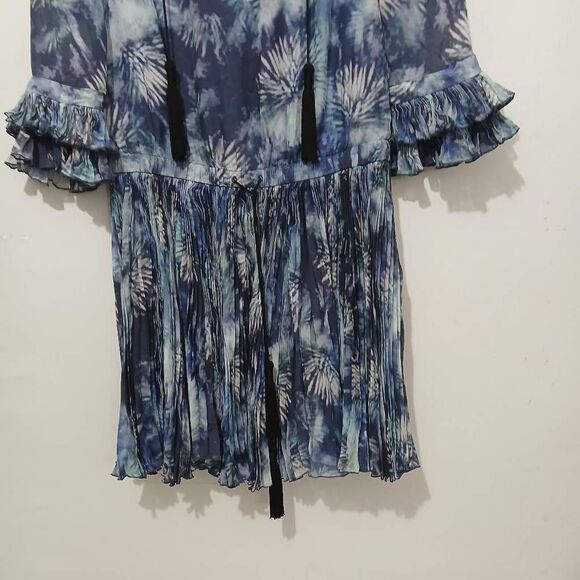 Elle Sasson womens size 34 uk size 2 usa 100% silk blue smocked elastic waist - Picture 3 of 8